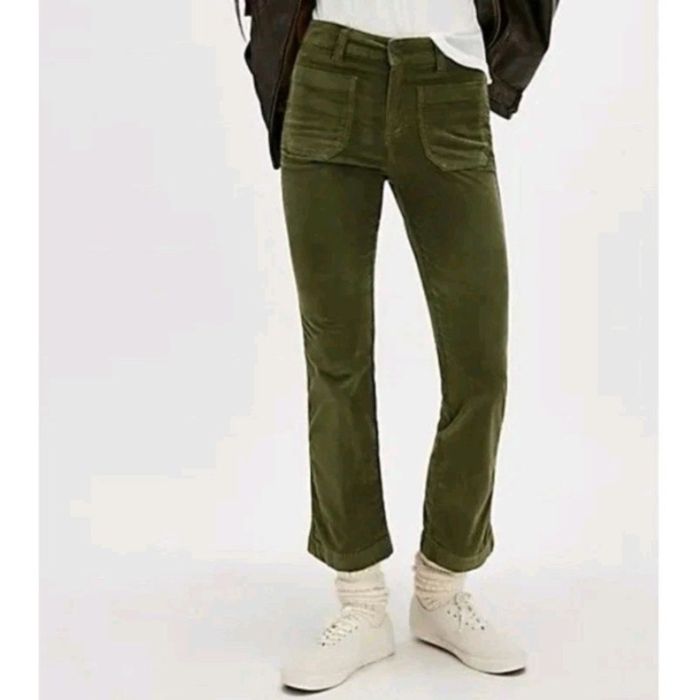 Free People Green Velvet Mid Rise Boho High Time Kick Flare Pants Size 2